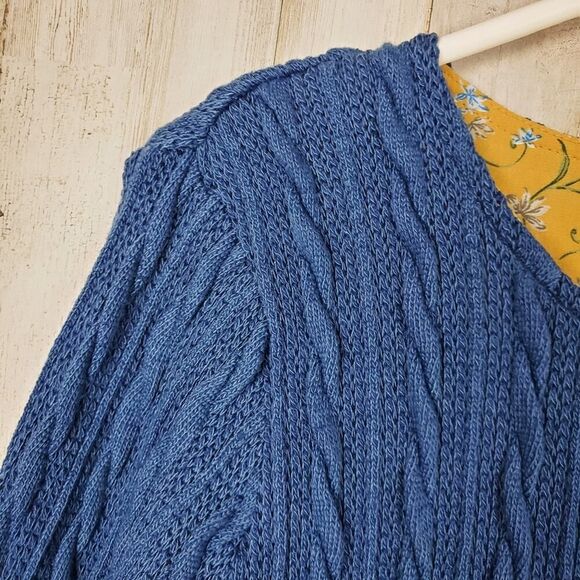 Suzanne Betro Floral Cable Knit Sweater Blue Yellow Size Small - Picture 5 of 10
